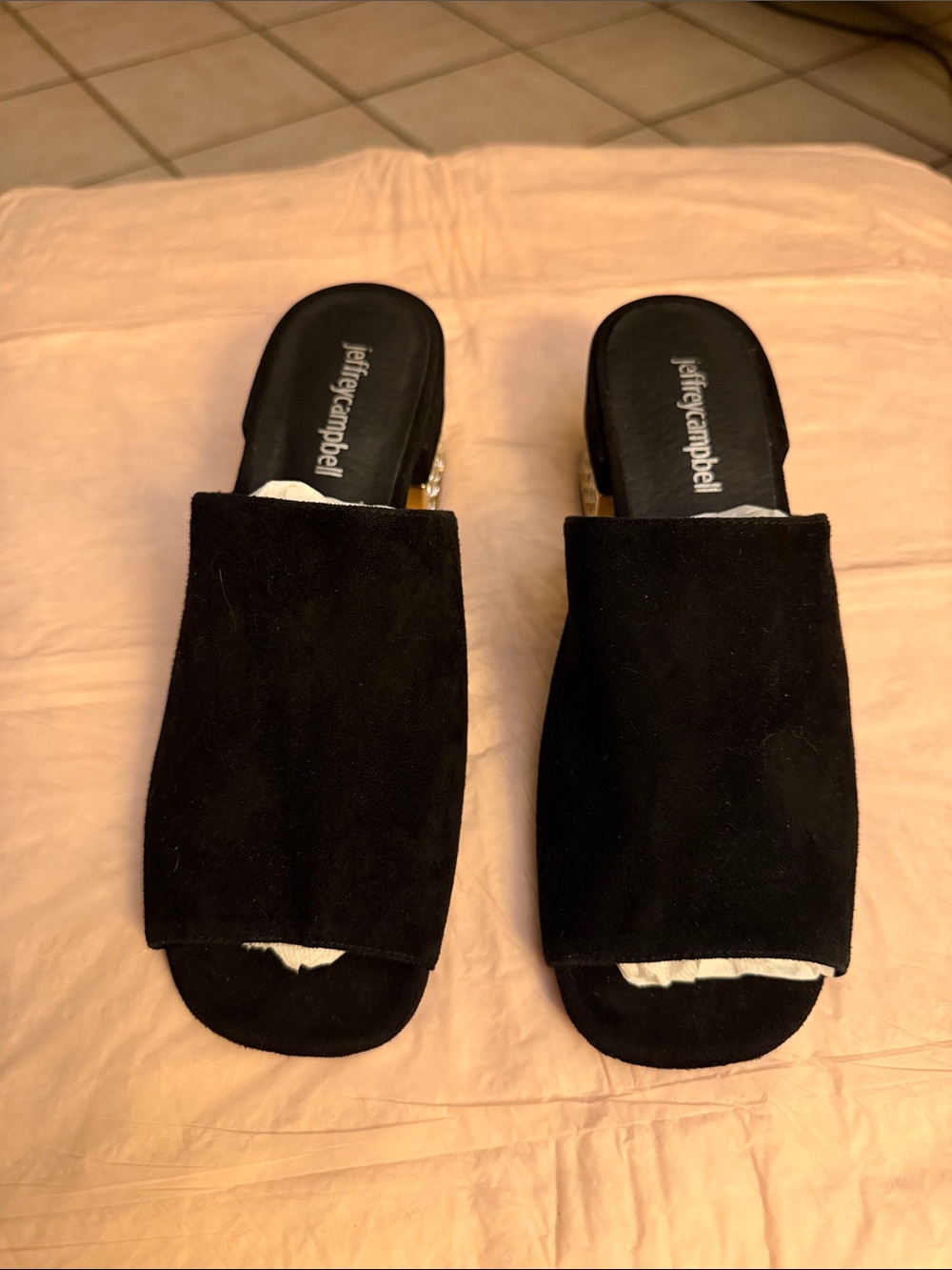 Jeffrey Campbell Black Suede Open-Toe Mules